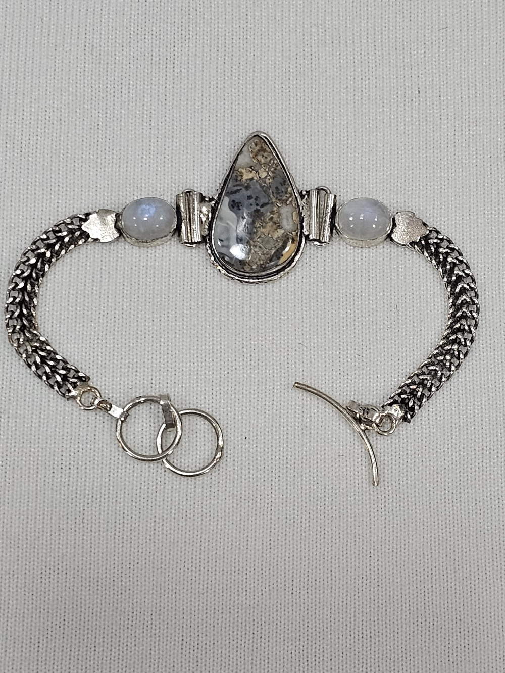 Silver Moonstone & Jasper Teardrop Bracelet